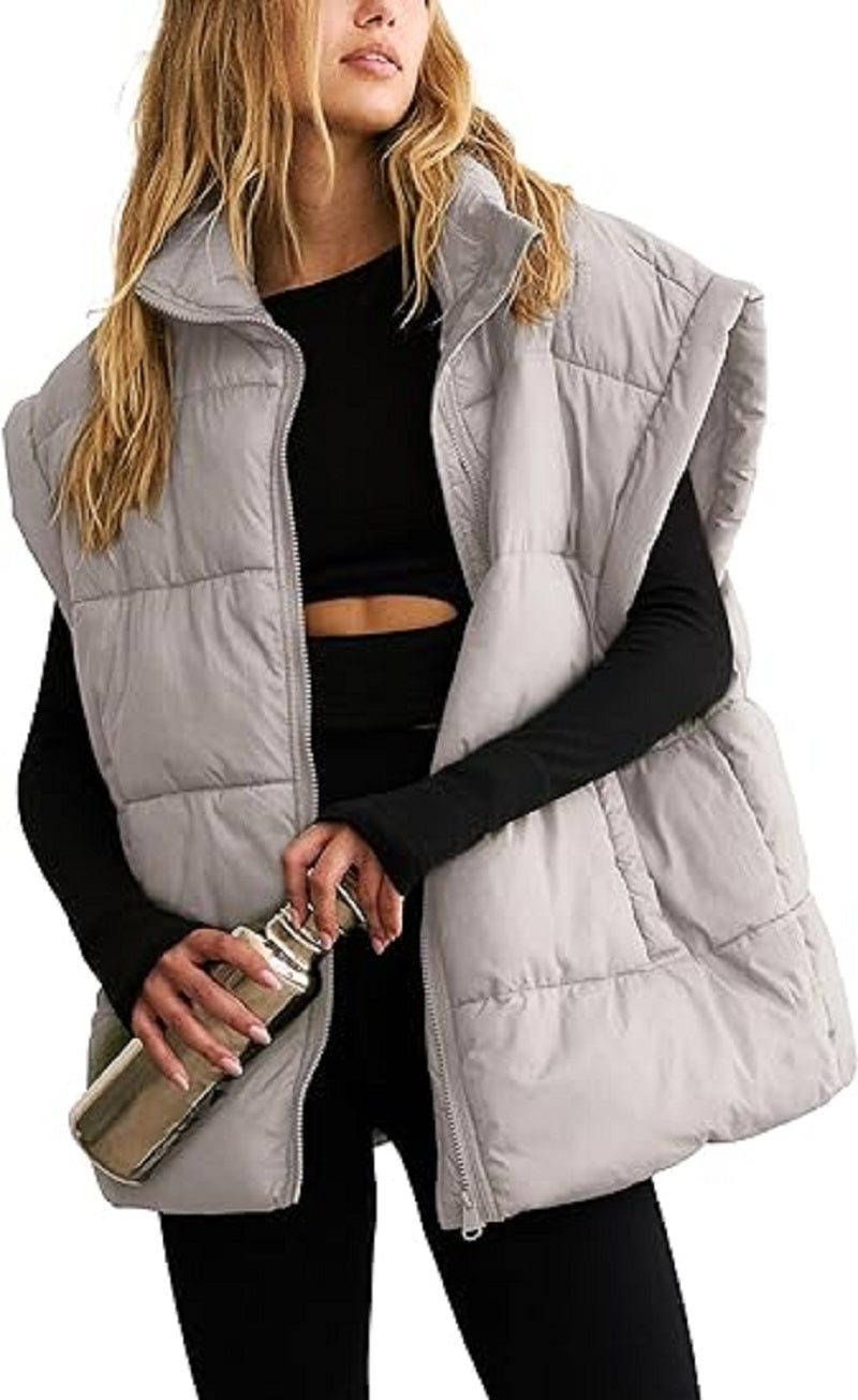 Gilet imbottito oversize con zip e tasche – Gilet invernale caldo e casual per donne
