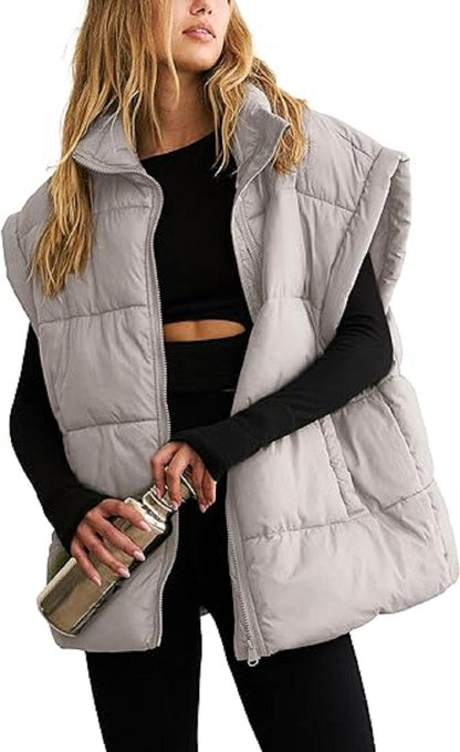 Gilet imbottito oversize con zip e tasche – Gilet invernale caldo e casual per donne