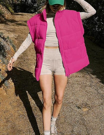 Gilet imbottito oversize con zip e tasche – Gilet invernale caldo e casual per donne