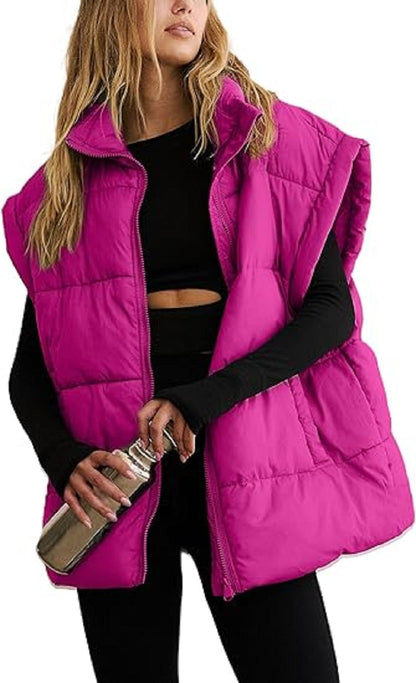 Gilet imbottito oversize con zip e tasche – Gilet invernale caldo e casual per donne