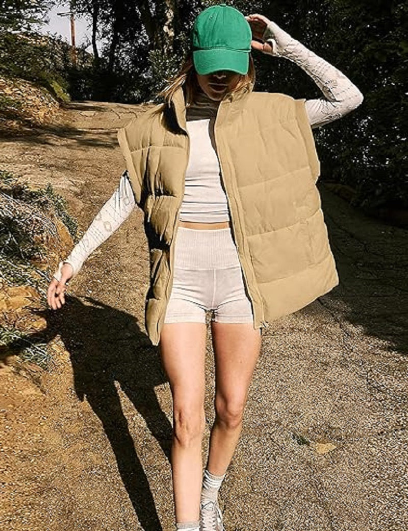 Gilet imbottito oversize con zip e tasche – Gilet invernale caldo e casual per donne