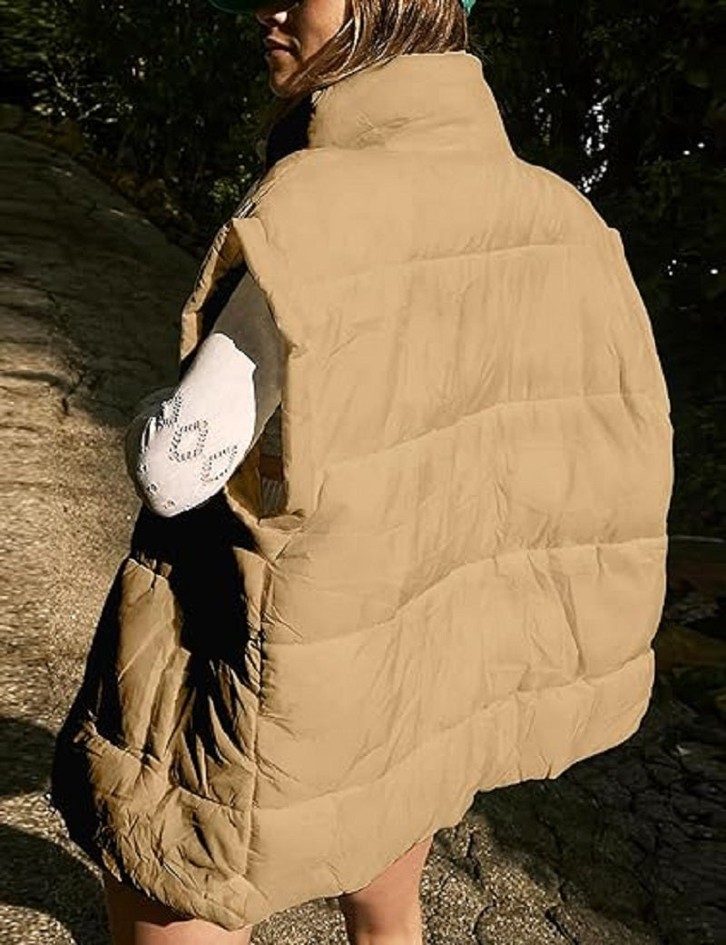 Gilet imbottito oversize con zip e tasche – Gilet invernale caldo e casual per donne