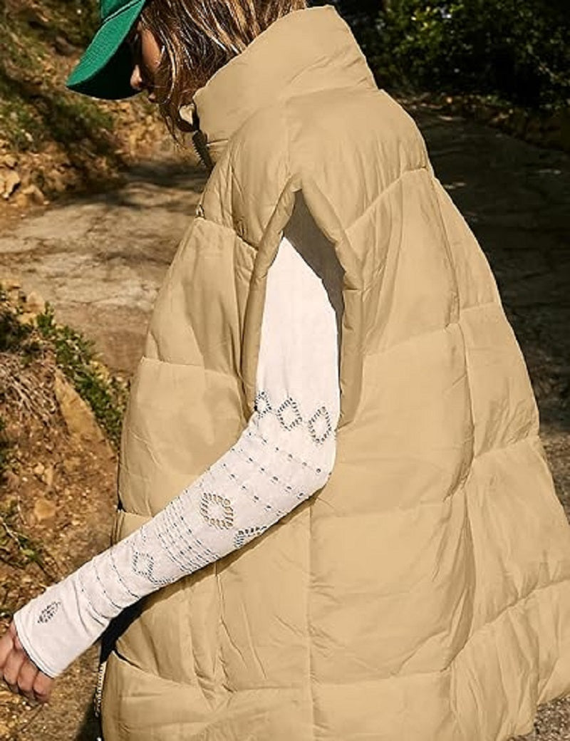 Gilet imbottito oversize con zip e tasche – Gilet invernale caldo e casual per donne