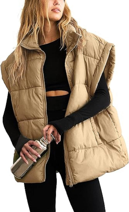 Gilet imbottito oversize con zip e tasche – Gilet invernale caldo e casual per donne
