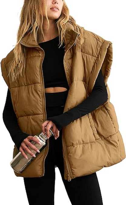 Gilet imbottito oversize con zip e tasche – Gilet invernale caldo e casual per donne