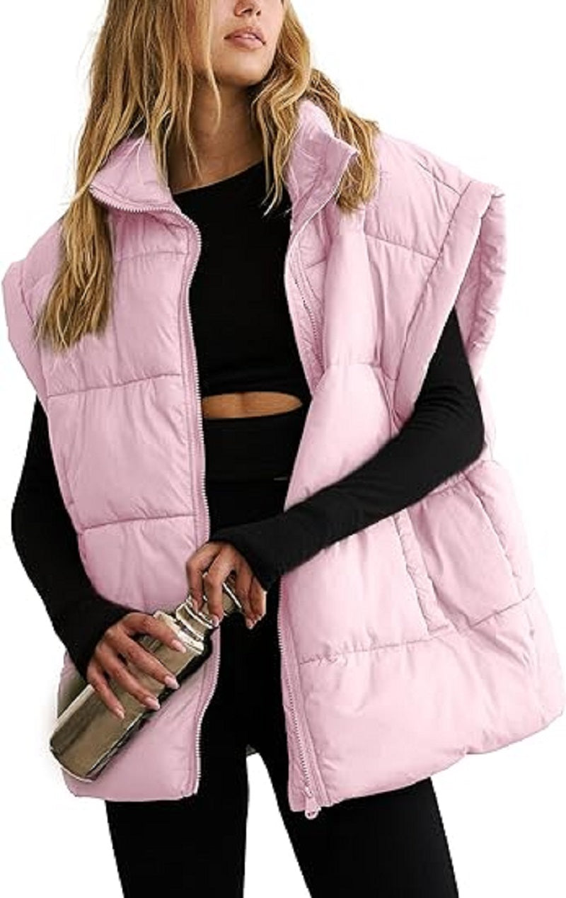 Gilet imbottito oversize con zip e tasche – Gilet invernale caldo e casual per donne
