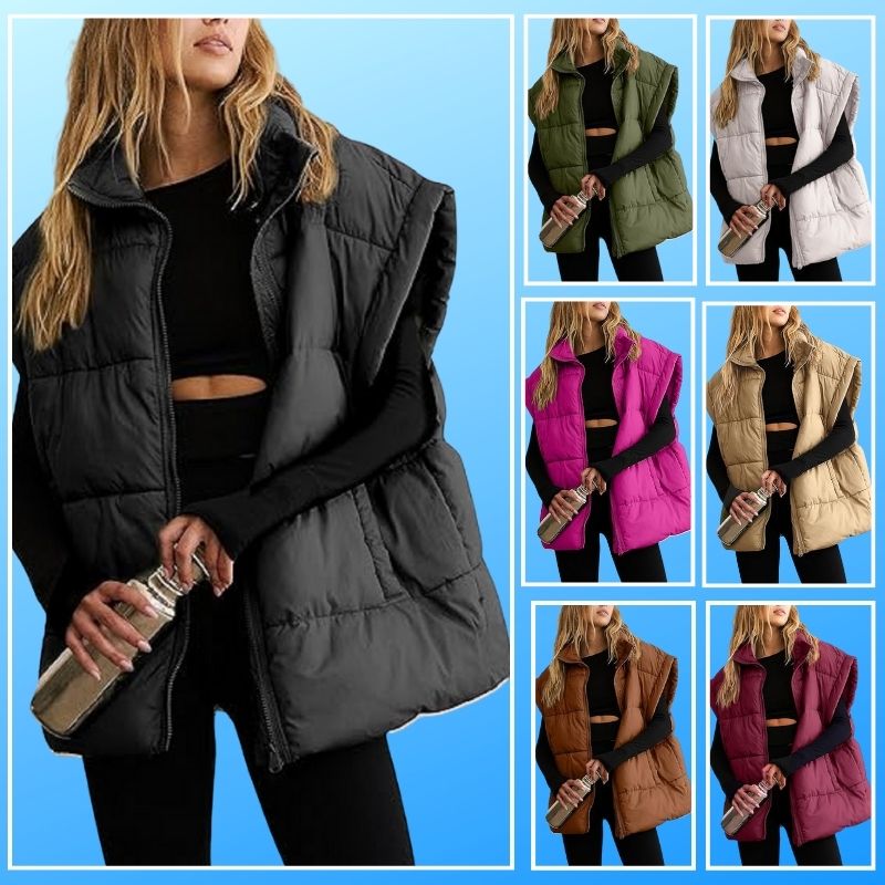 Gilet imbottito oversize con zip e tasche – Gilet invernale caldo e casual per donne