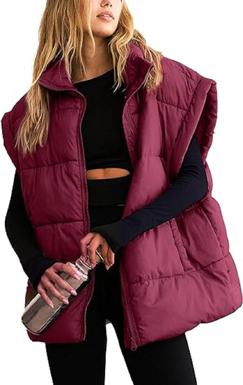 Gilet imbottito oversize con zip e tasche – Gilet invernale caldo e casual per donne