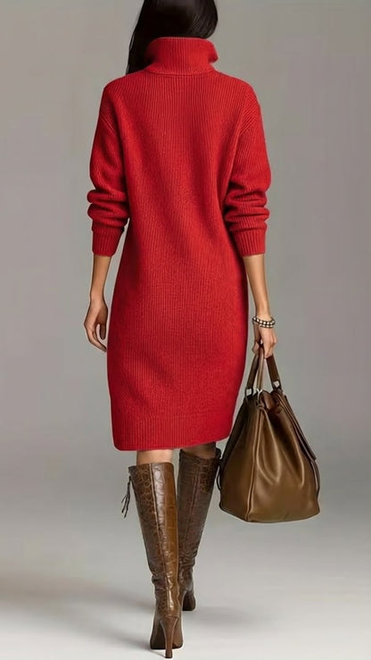 Elva - Abito camicia midi in morbida e comoda lana per donne, alla moda, con maniche lunghe e colletto a bottoni, ideale per la primavera