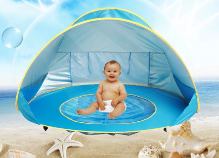 Soléane - Tenda estiva per bambini BabyShade con piscina pieghevole per la spiaggia, riponibile in sacco