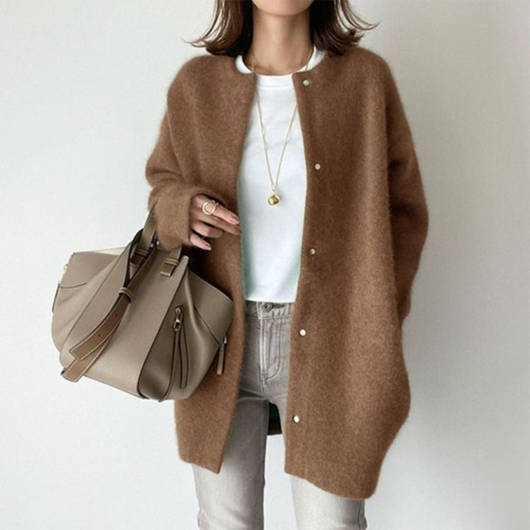 Cardigan Oversize Morbido per Donne – Elegante Giacca a Maglia Lunga con Bottoni e Look Moderno