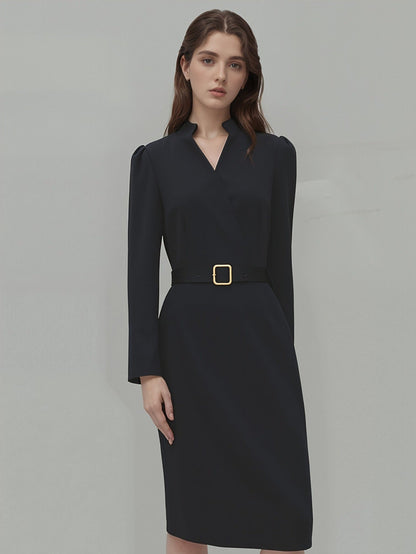Noctélie - Elegante Abito Midi Business Casual, Scollo a V e Cintura