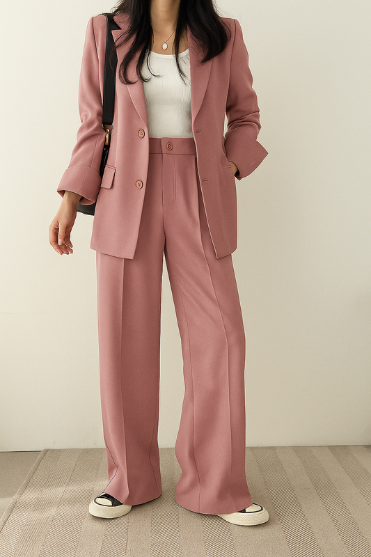 Liorène - Completo Vintage da Business per Donne con Blazer e Pantaloni a Vita Alta in Colore Unico