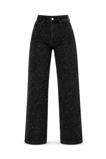 Nérine - Jeans con Paillettes, Vita Alta e Gamba Dritta per Donne