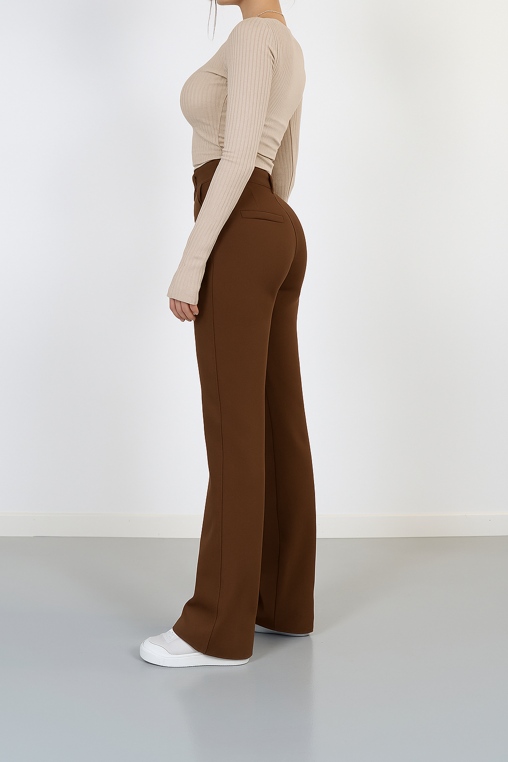 Floréa - Elegante Pantaloni Stretch a Vita Alta con Gamba Dritta per Donne