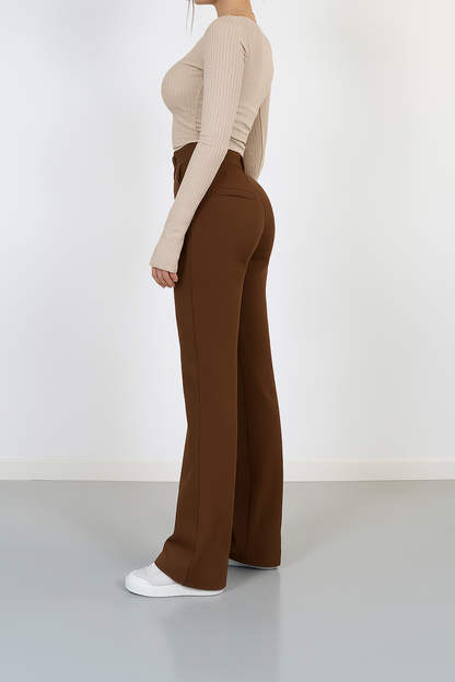 Floréa - Elegante Pantaloni Stretch a Vita Alta con Gamba Dritta per Donne