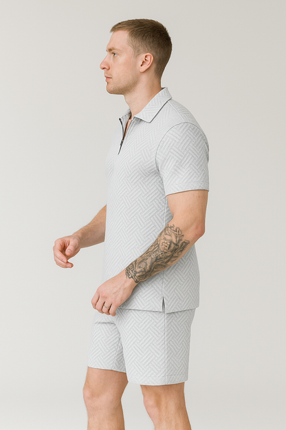 Calixte - Set estivo elegante e leggero in lino per uomo, composto da polo e pantaloni corti