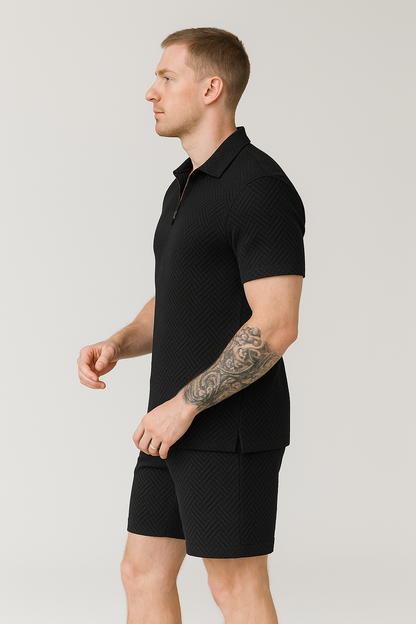 Calixte - Set estivo elegante e leggero in lino per uomo, composto da polo e pantaloni corti