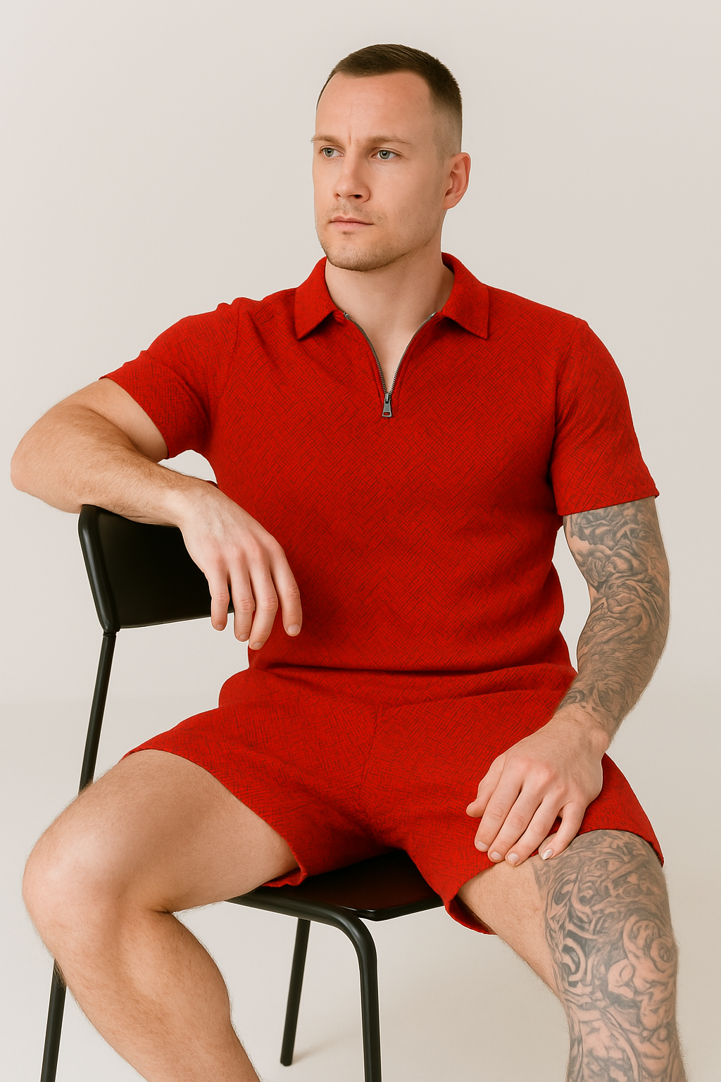 Calixte - Set estivo elegante e leggero in lino per uomo, composto da polo e pantaloni corti
