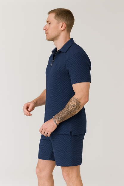 Calixte - Set estivo elegante e leggero in lino per uomo, composto da polo e pantaloni corti
