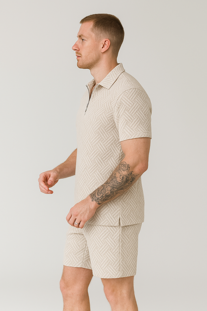Calixte - Set estivo elegante e leggero in lino per uomo, composto da polo e pantaloni corti
