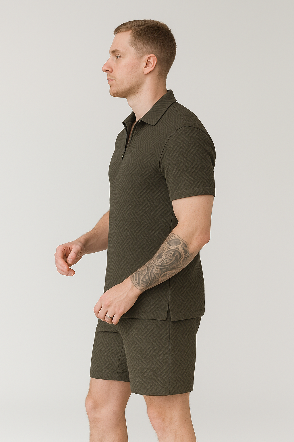 Calixte - Set estivo elegante e leggero in lino per uomo, composto da polo e pantaloni corti