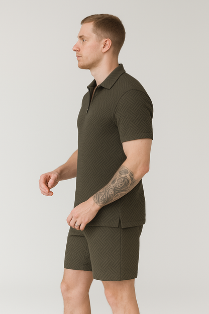 Calixte - Set estivo elegante e leggero in lino per uomo, composto da polo e pantaloni corti