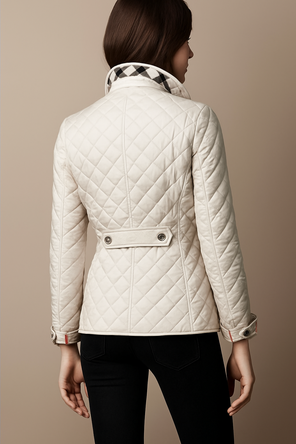 Virelia - Elegante cappotto primaverile in seta con motivo a quadri, bottoni e fodera interna