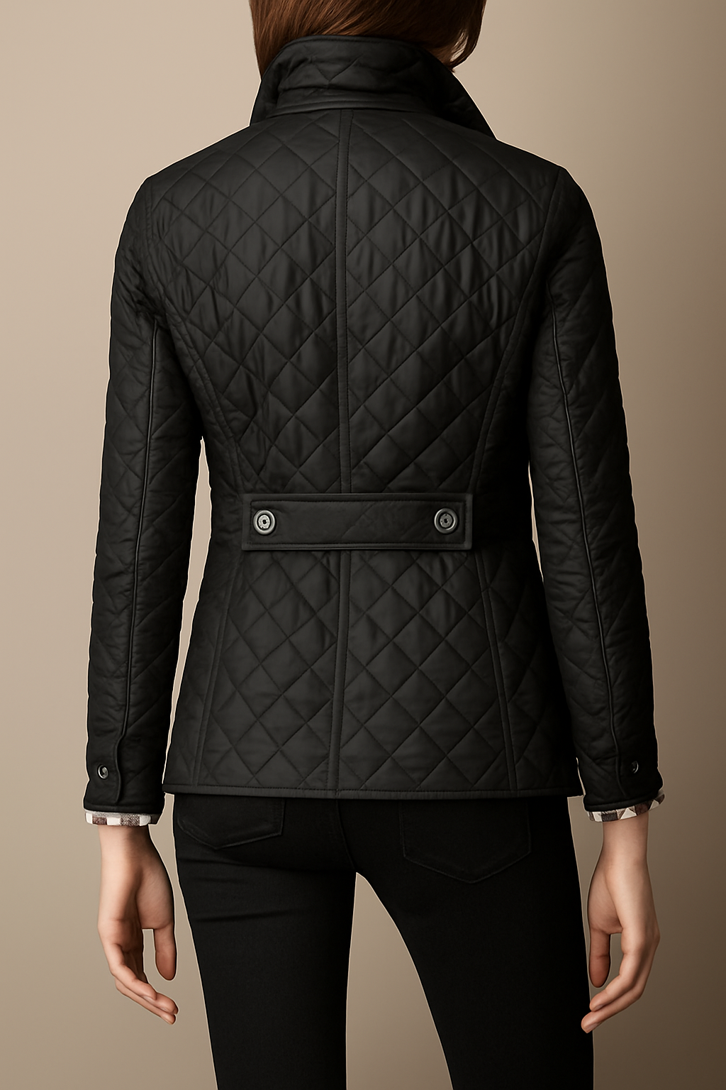 Virelia - Elegante cappotto primaverile in seta con motivo a quadri, bottoni e fodera interna