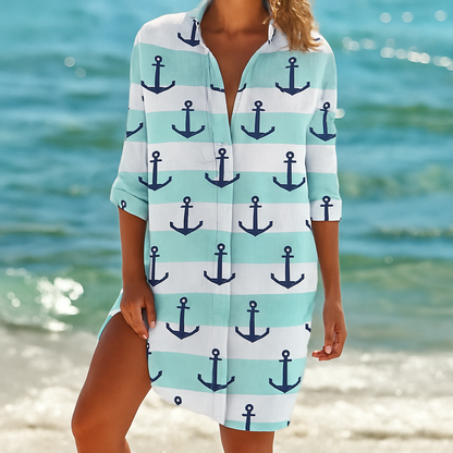 Abito da spiaggia in stile camicia – copricostume leggero con stampe e bottoni per donne