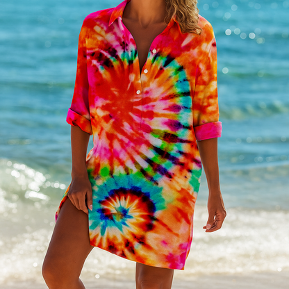 Abito da spiaggia in stile camicia – copricostume leggero con stampe e bottoni per donne