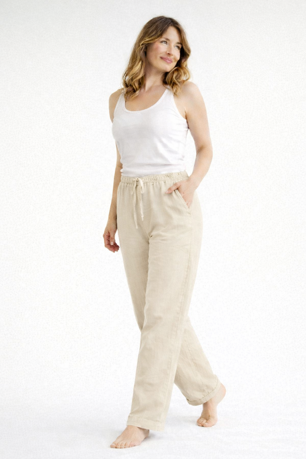 Pantaloni in lino casual con vita elastica per donne – Leggeri, Confortevoli & Estivi