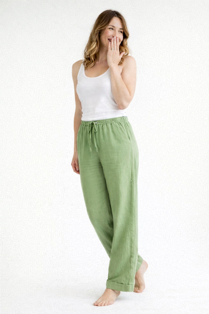 Pantaloni in lino casual con vita elastica per donne – Leggeri, Confortevoli & Estivi