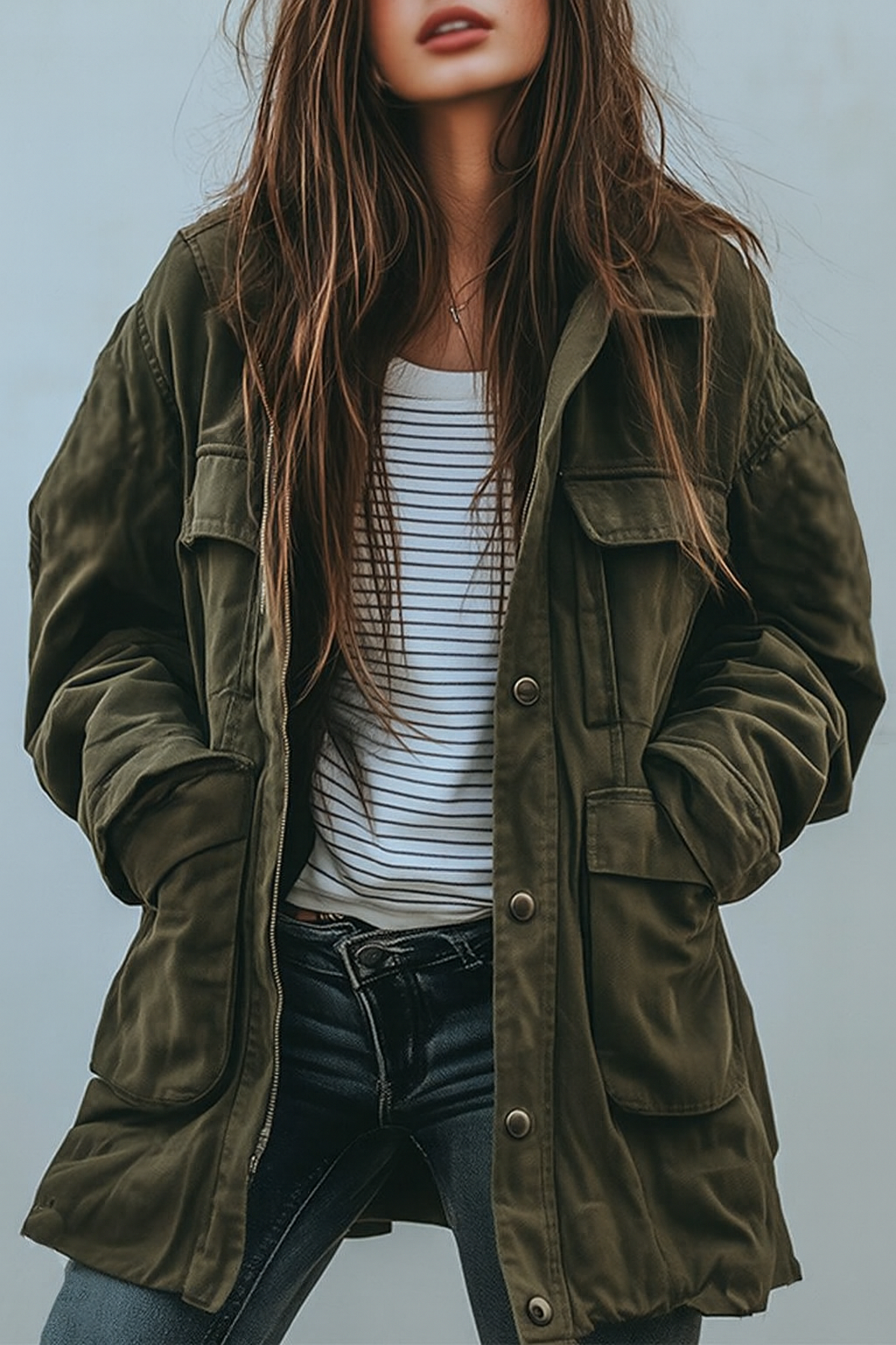 Giacca Utility da Donna Casual in Stile Militare con Tasche e Vestibilità Comoda