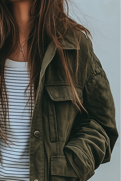 Giacca Utility da Donna Casual in Stile Militare con Tasche e Vestibilità Comoda