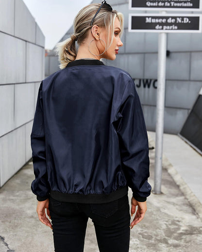 Ambrine - Bomber classico per la primavera per donne, con zip e tasche