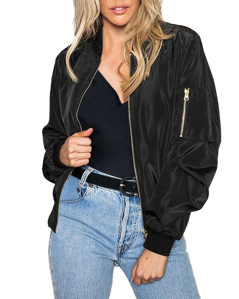 Ambrine - Bomber classico per la primavera per donne, con zip e tasche