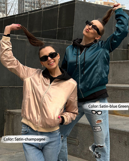 Ambrine - Bomber classico per la primavera per donne, con zip e tasche
