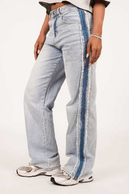 Caliréa - Jeans a gamba dritta con striscia laterale blu scuro per un effetto gambe più lunghe