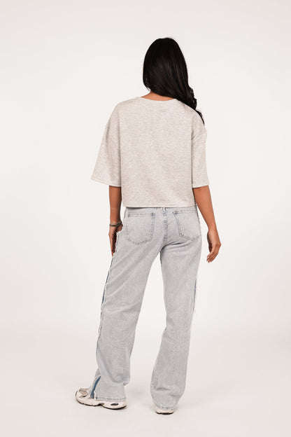 Caliréa - Jeans a gamba dritta con striscia laterale blu scuro per un effetto gambe più lunghe