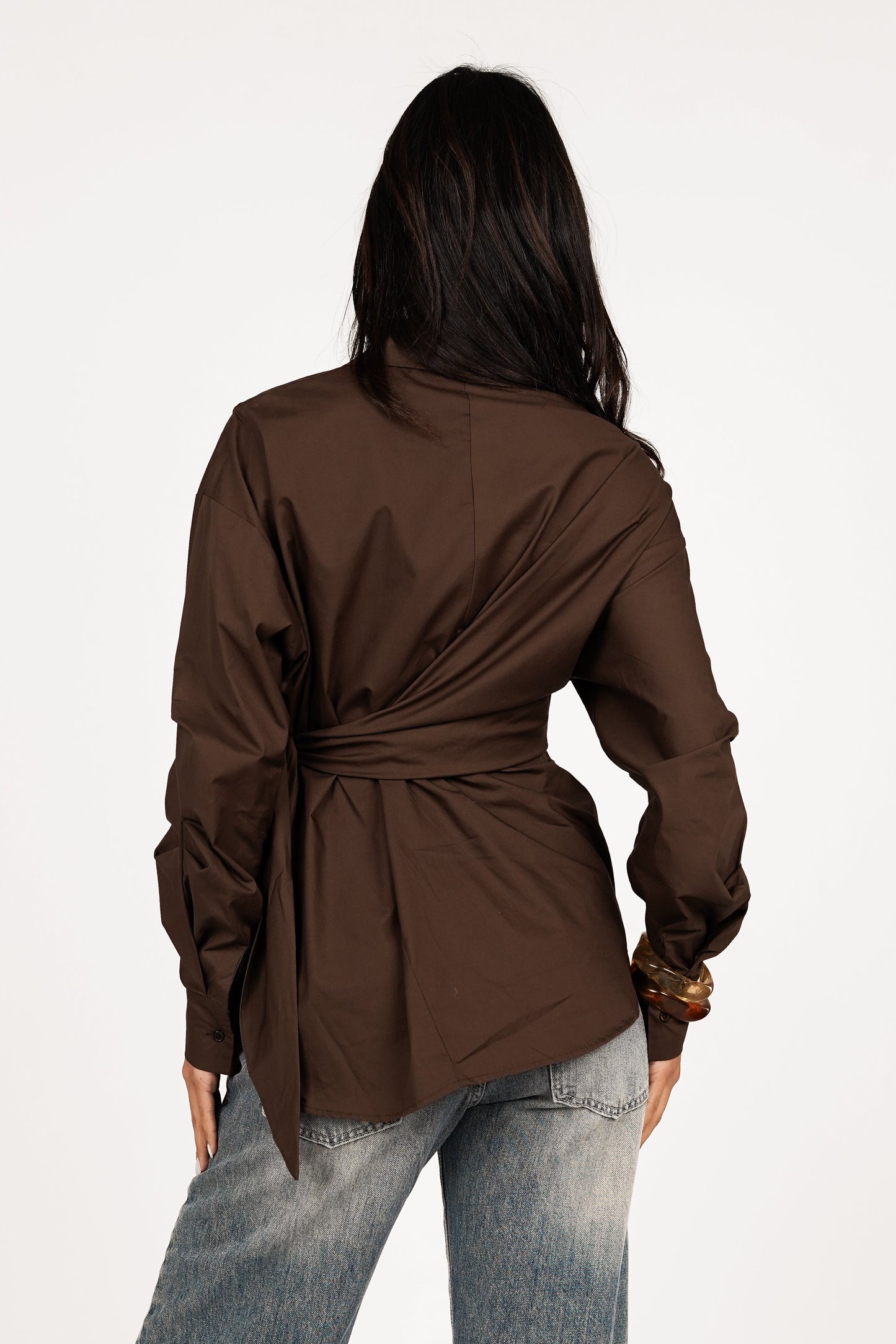 Aubérisse - Blusa oversize in marrone con nodo laterale, trendy, per donne