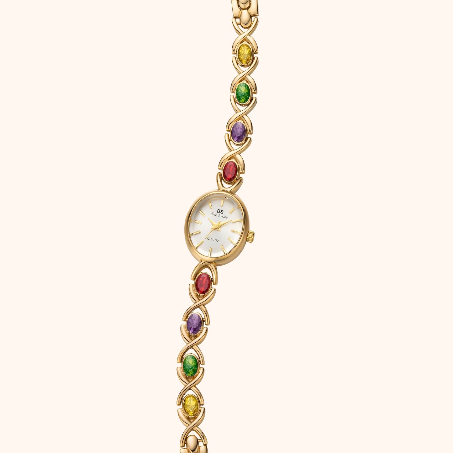 Elegante orologio da polso con design di pietre preziose per donne – Orologio al quarzo dorato in stile gioiello