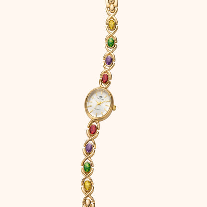 Elegante orologio da polso con design di pietre preziose per donne – Orologio al quarzo dorato in stile gioiello