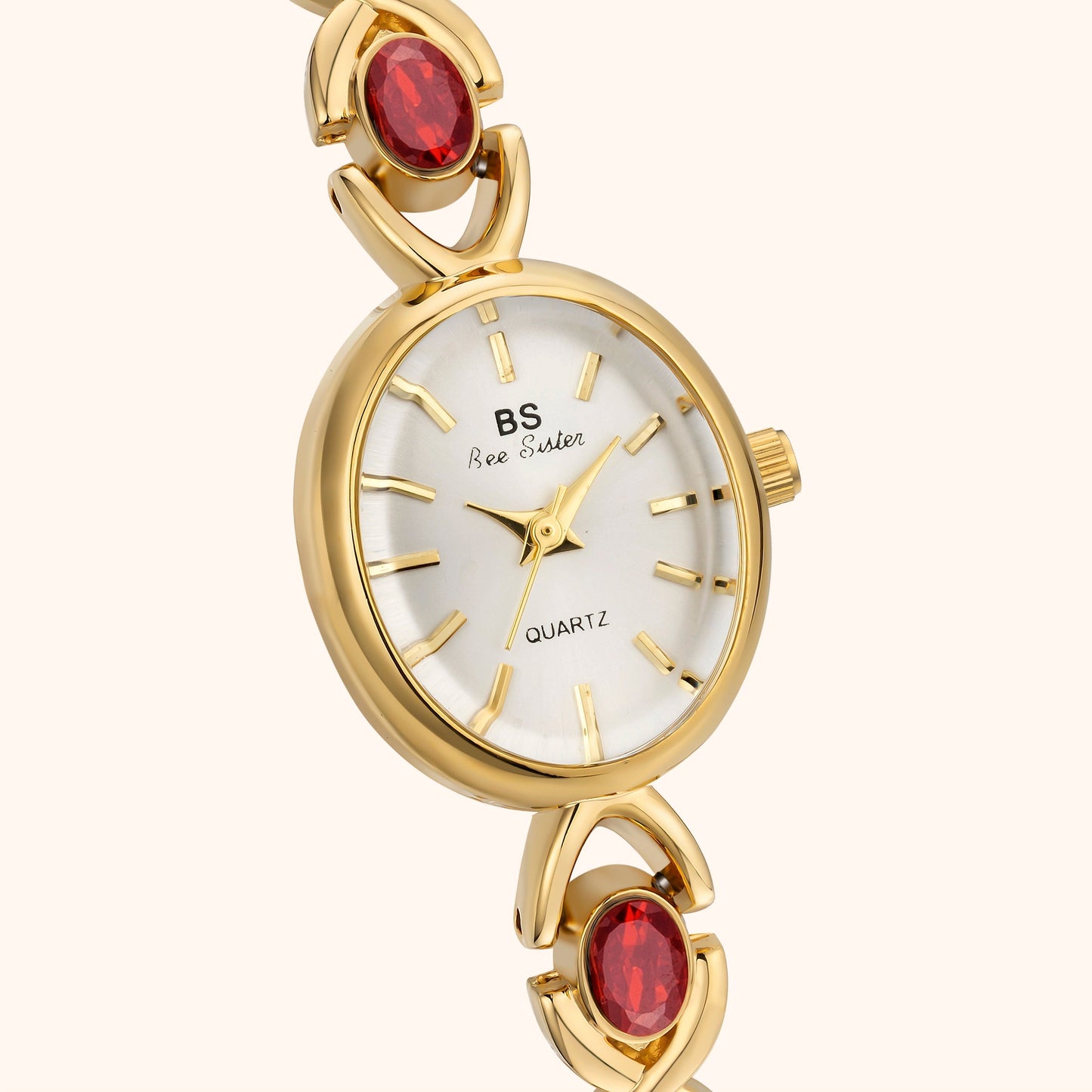 Elegante orologio da polso con design di pietre preziose per donne – Orologio al quarzo dorato in stile gioiello