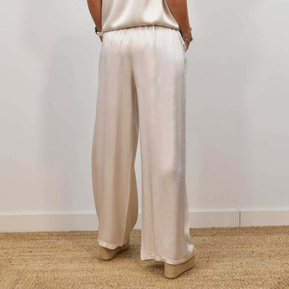 Rosalique - Insieme Satin Chic – Top Fluttuante & Pantaloni Ampi