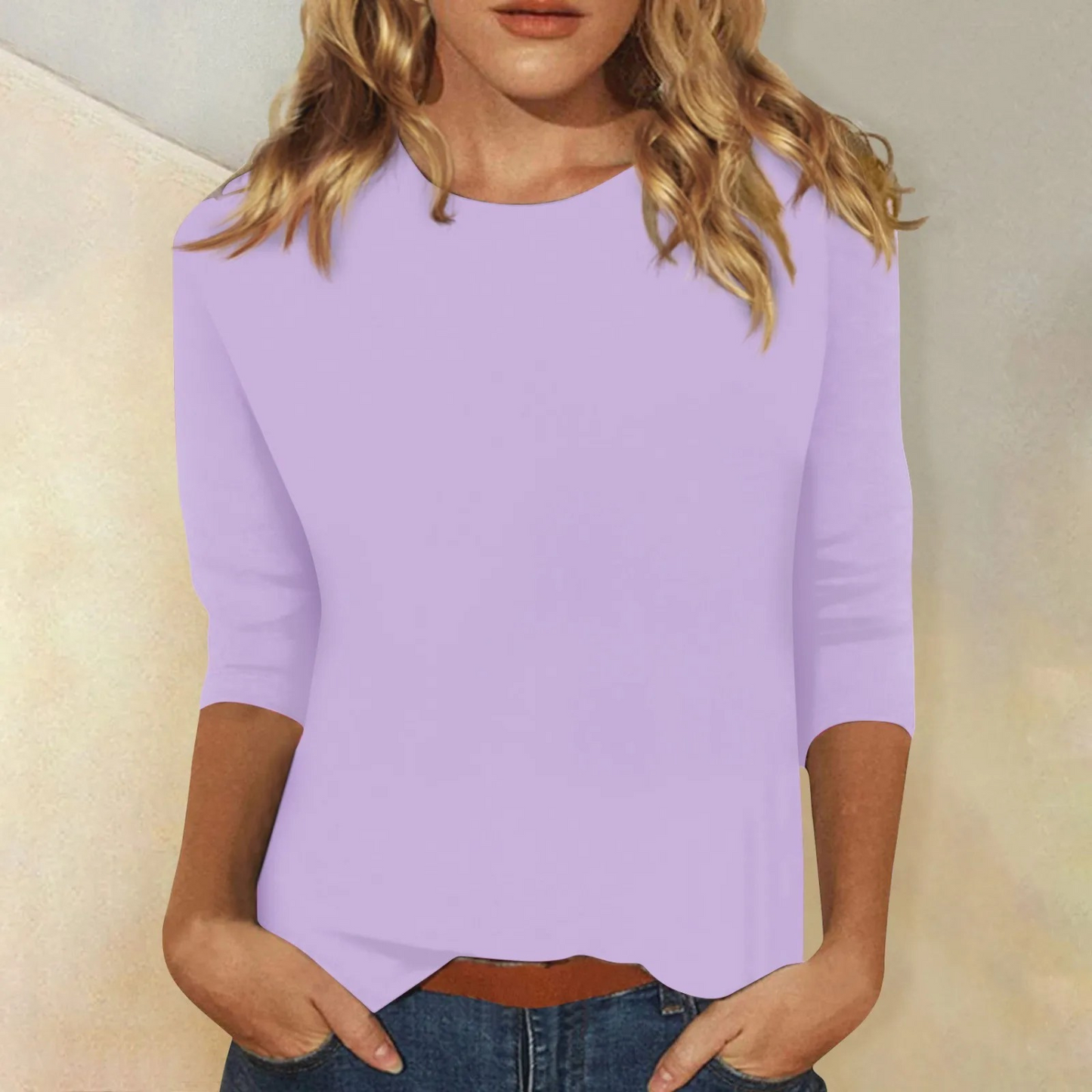 Lunévia - Blusa unicolore con maniche a tre quarti per donne