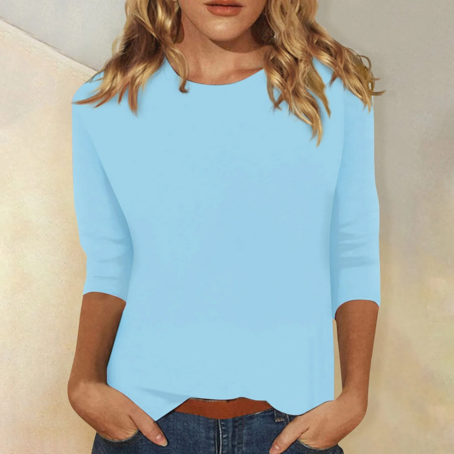 Lunévia - Blusa unicolore con maniche a tre quarti per donne