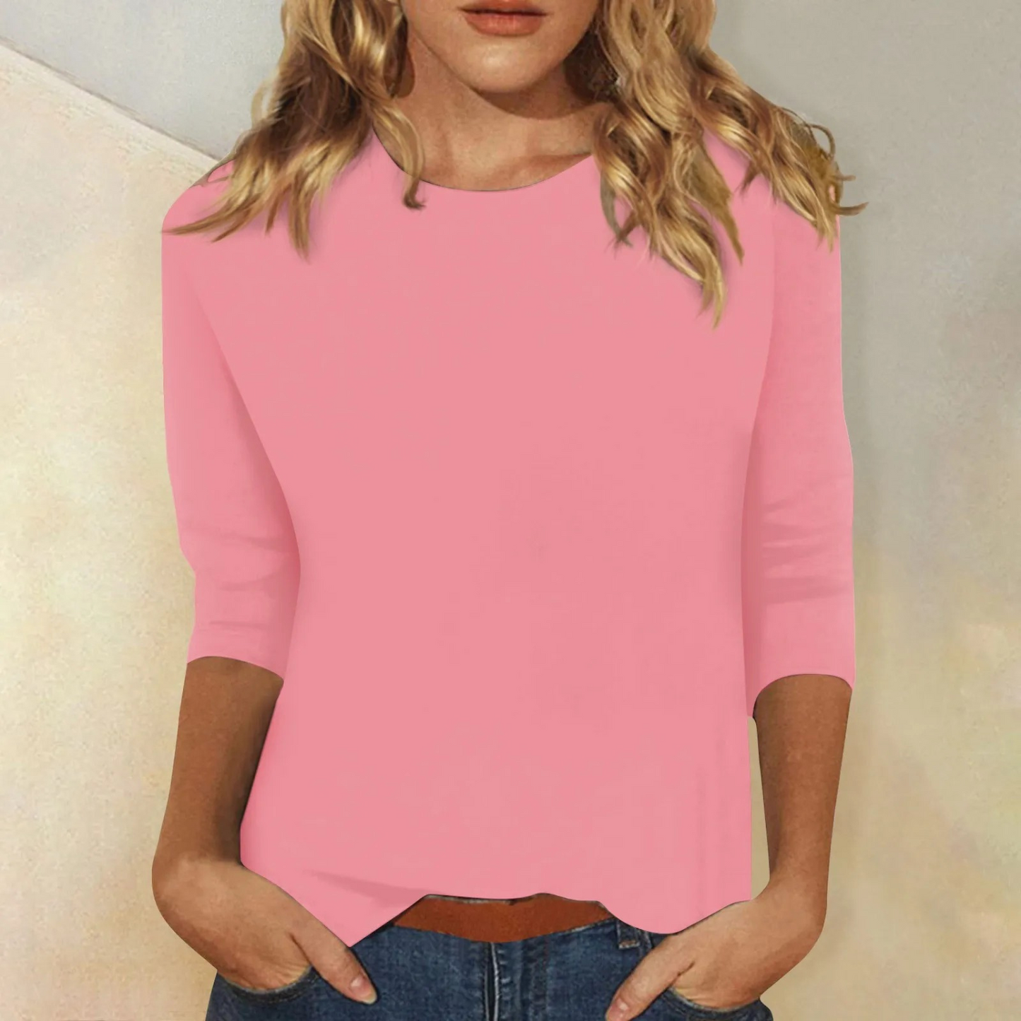 Lunévia - Blusa unicolore con maniche a tre quarti per donne
