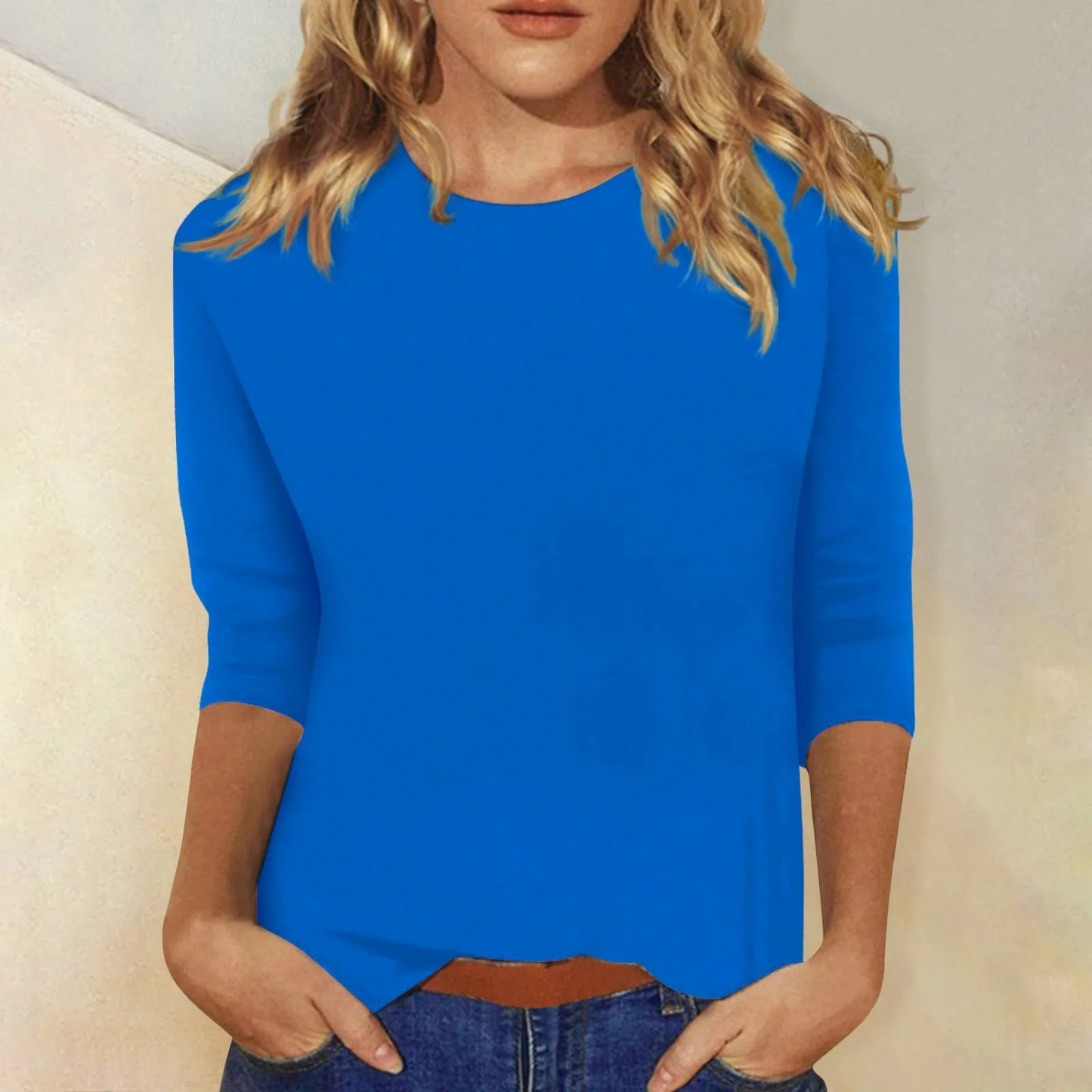 Lunévia - Blusa unicolore con maniche a tre quarti per donne