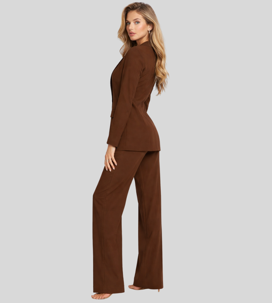 Elegante completo pantaloni da donna con blazer – Scollo profondo e pantaloni larghi